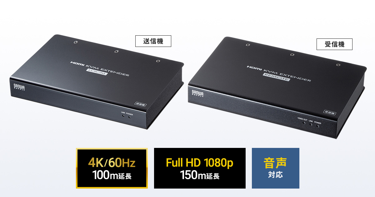 LANケーブル1本で4K解像度のHDMI信号、USB2.0信号を最大100m延長できる 