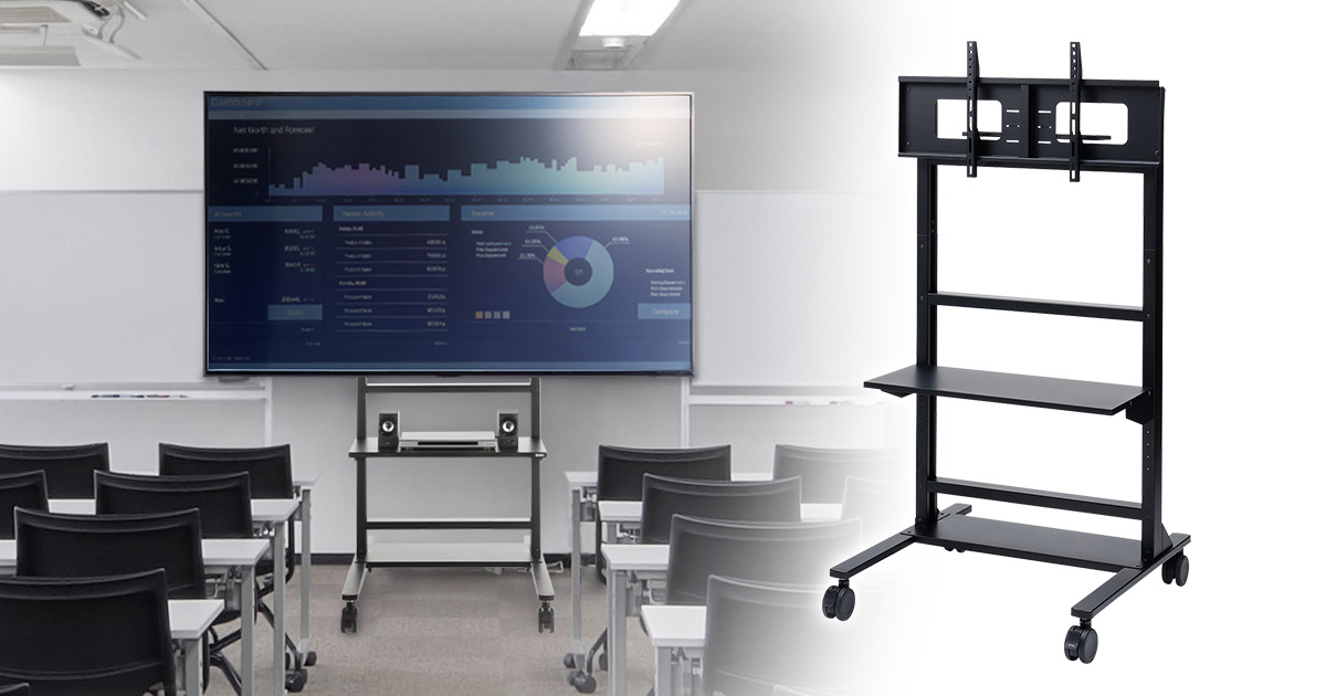 もしもの時も転倒しにくい安全設計、大型ディスプレイ対応の高耐荷重スタンドを発売