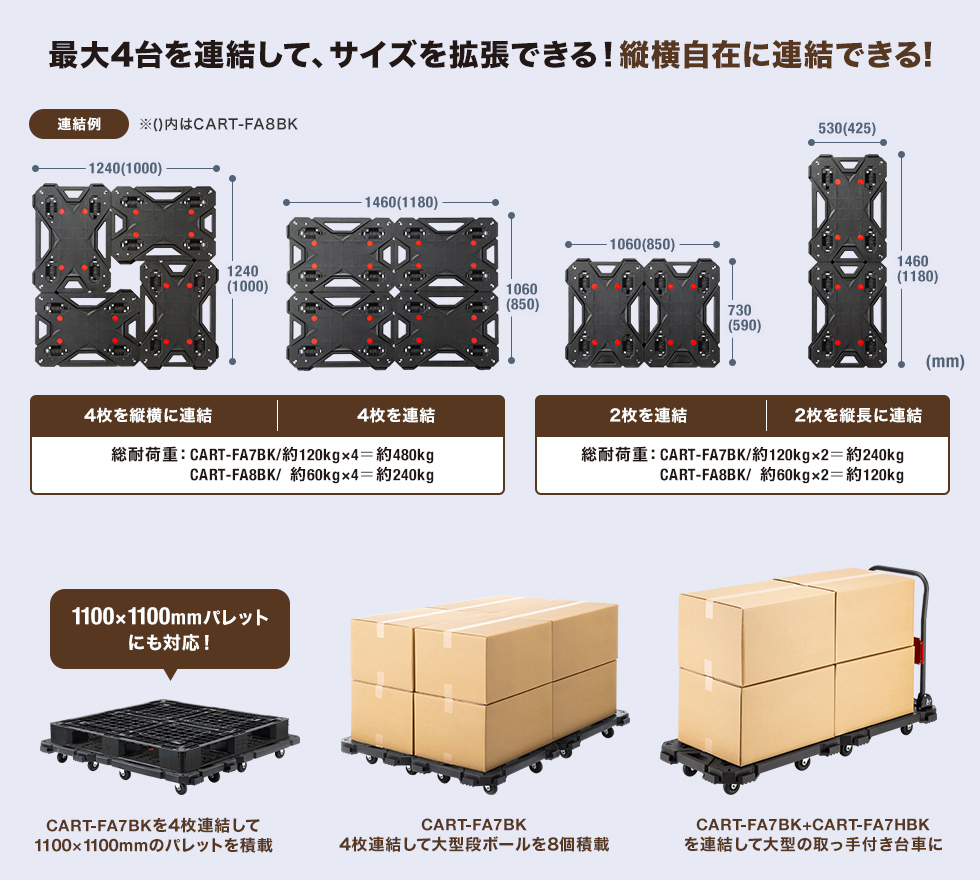 最大4台を連結して、サイズを拡張できる！縦横自在に連結できる！